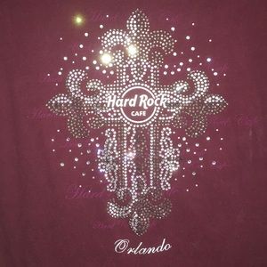 Hard Rock Cafe Orlando Cross Bling Wine Tee-Small